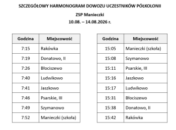 PÓŁKOLONIE - DOWOZY