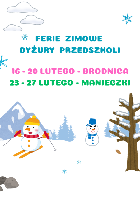 FERIE ZIMOWE - DYŻURY PRZEDSZKOLI