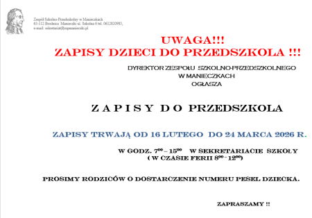 ZAPISY DZIECI DO PRZEDSZKOLA!