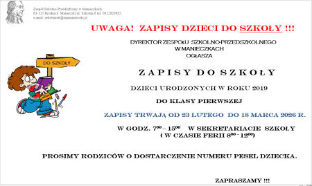 ZAPISY DZIECI DO SZKOŁY!